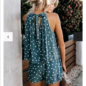 Vici Green Polka Dot Romper